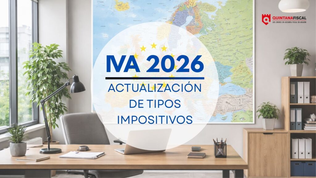 Oficina de trabajo con mapa de Europa en la pared relacionada con los tipos de IVA en la UE